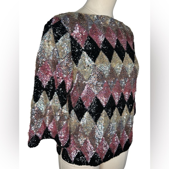 Vintage Valentina diamond pattern iridescent sequin blouse - Picture 2 of 15